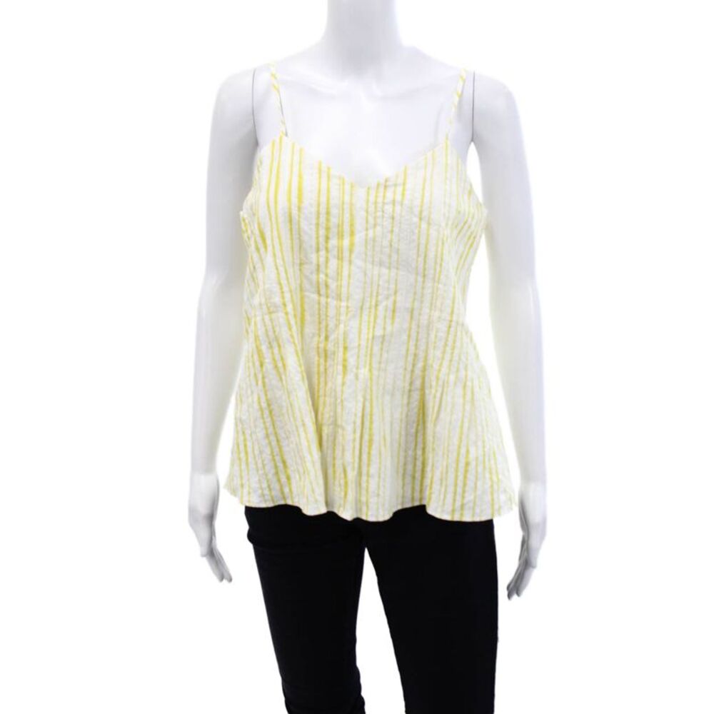 Odeeh Womens Cotton Striped Sleeveless V-Neck Tank Top Yellow Size 38